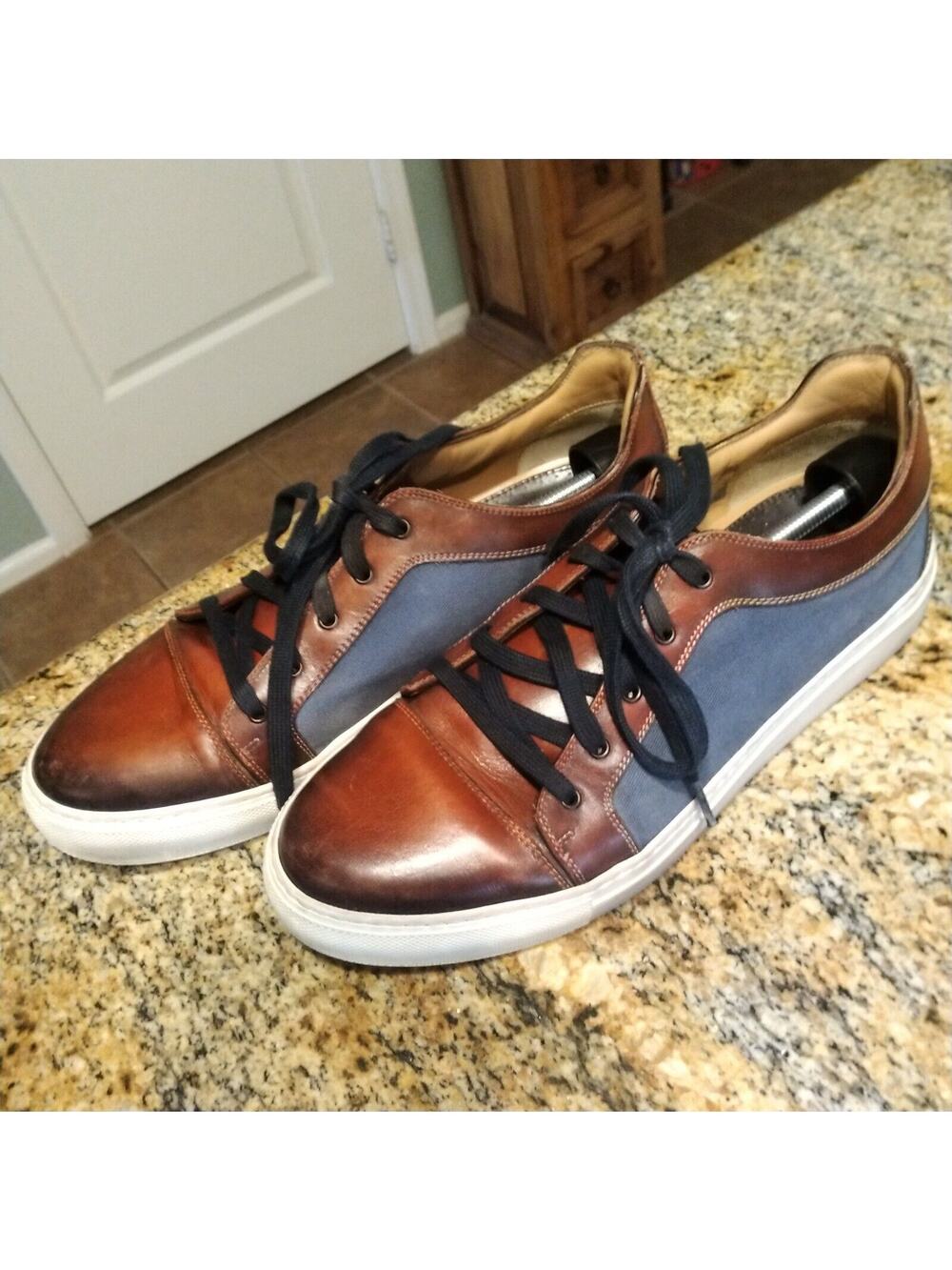Di Bianco Scarpe Men's Size 7 Blue Suede Leather Brown Lace Up Dress Sneakers